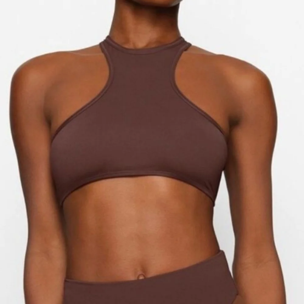 Skims Women's Cocoa Bikini Swim Racer Back High Rise Cheeky Bottom Size Medium
